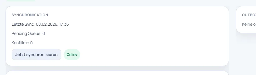 Detail aus dem Sync-Panel mit Queue- und Konfliktstatus